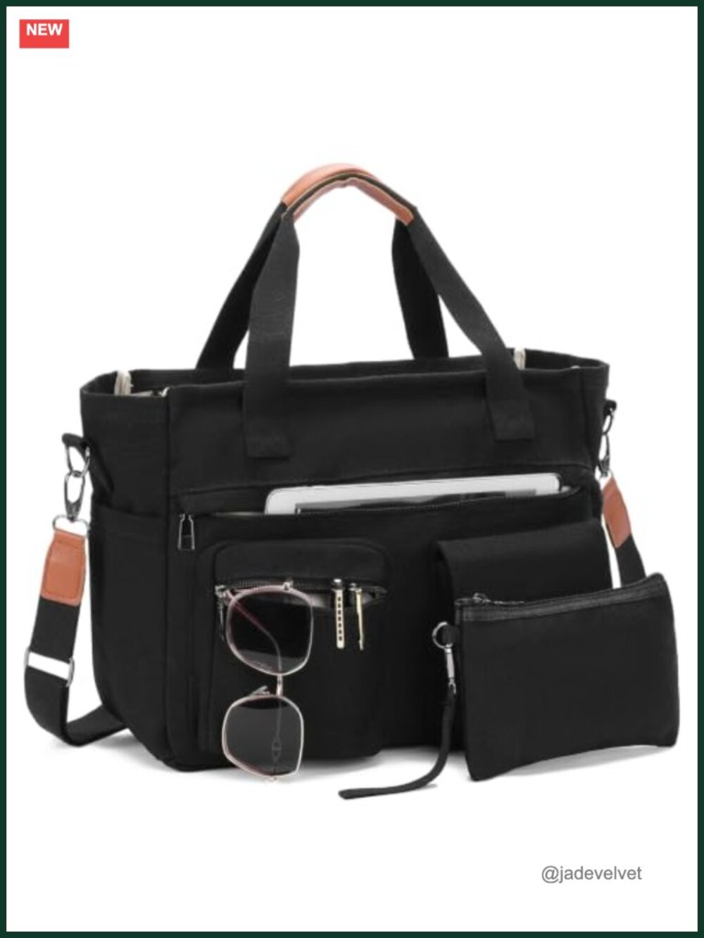 Canvas Tote Bag Set Large Women Shoulder Handbag 10 Pockets Crossbody Satchel